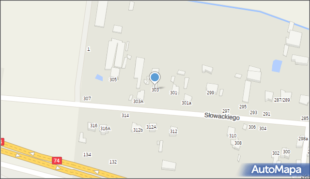 Piotrków Trybunalski, Słowackiego Juliusza, 303, mapa Piotrków Trybunalski