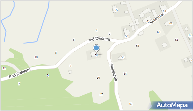 Podchybie, Słoneczna, 51, mapa Podchybie