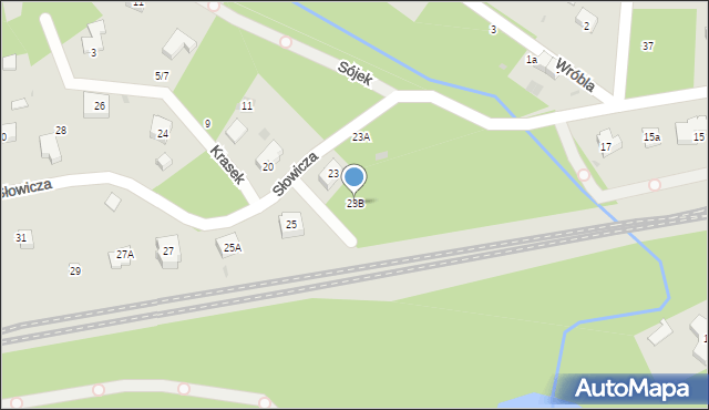 Podkowa Leśna, Słowicza, 23B, mapa Podkowa Leśna