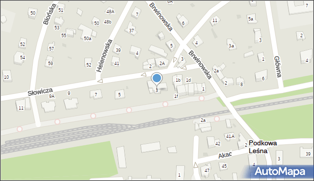 Podkowa Leśna, Słowicza, 3, mapa Podkowa Leśna