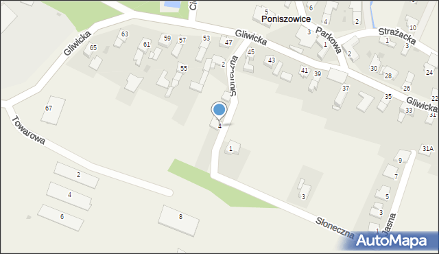 Poniszowice, Słoneczna, 4, mapa Poniszowice