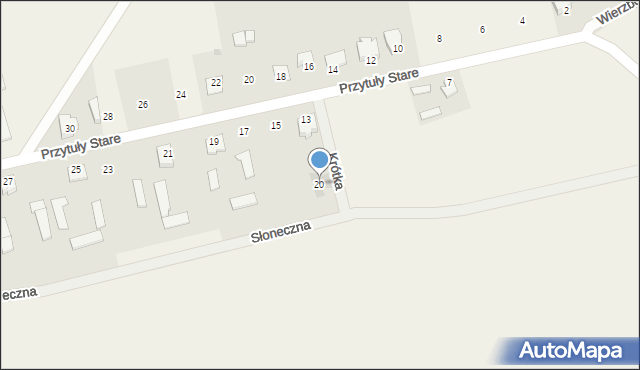 Przytuły Stare, Słoneczna, 20, mapa Przytuły Stare