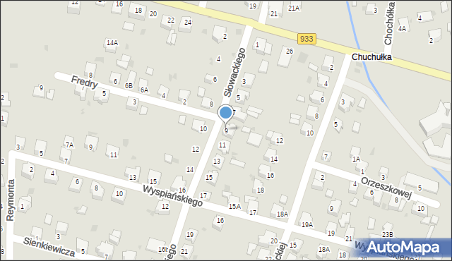 Pszczyna, Słowackiego Juliusza, 9, mapa Pszczyny