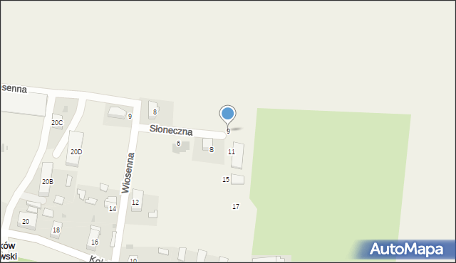 Pustków Żurawski, Słoneczna, 9, mapa Pustków Żurawski