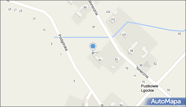 Pustkowie Lgockie, Słoneczna, 85, mapa Pustkowie Lgockie