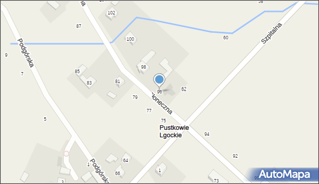 Pustkowie Lgockie, Słoneczna, 96, mapa Pustkowie Lgockie