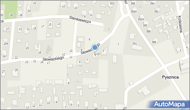 Pysznica, Słowackiego Juliusza, 5, mapa Pysznica