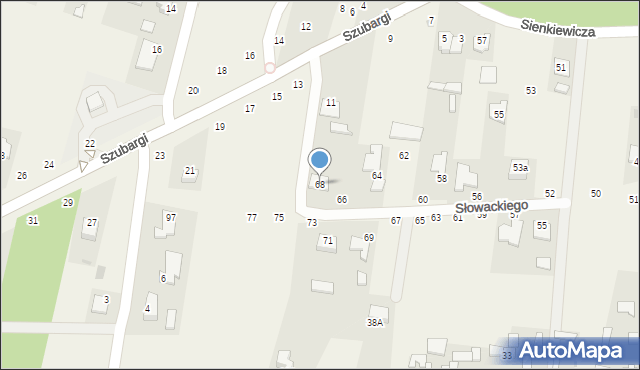 Pysznica, Słowackiego Juliusza, 68, mapa Pysznica