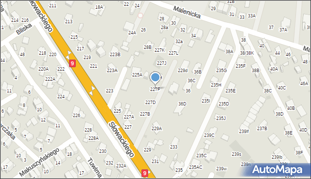 Radom, Słowackiego Juliusza, 227F, mapa Radomia
