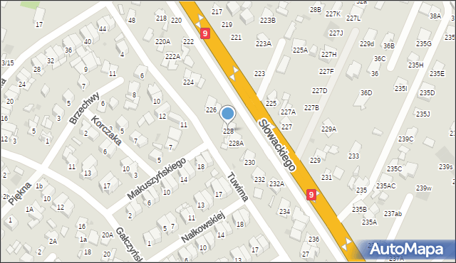 Radom, Słowackiego Juliusza, 228, mapa Radomia