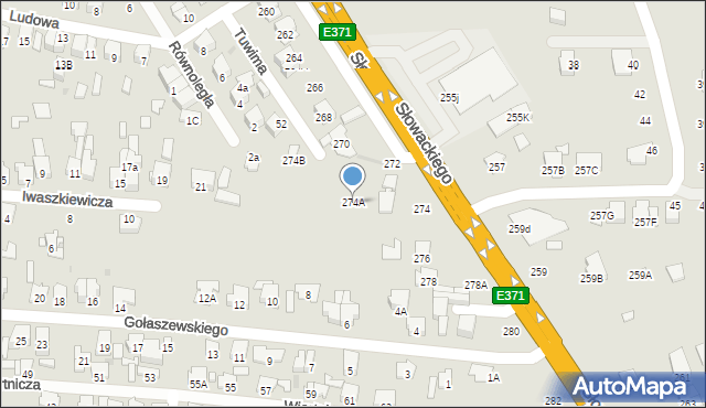 Radom, Słowackiego Juliusza, 274A, mapa Radomia