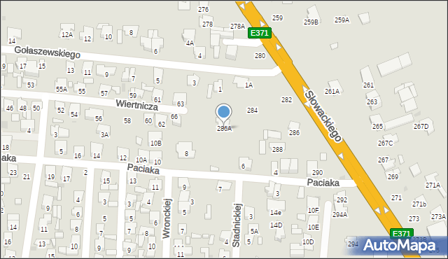 Radom, Słowackiego Juliusza, 286A, mapa Radomia