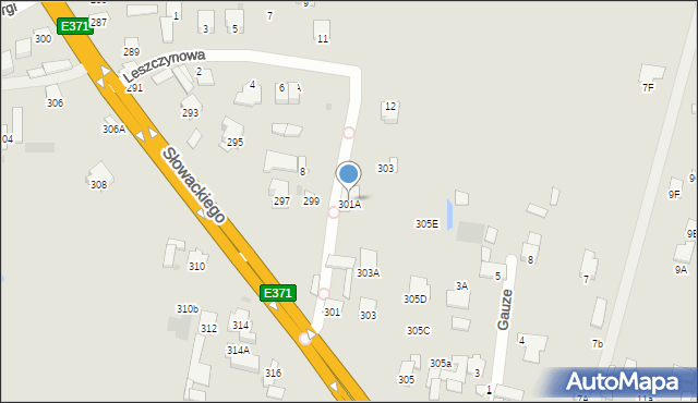 Radom, Słowackiego Juliusza, 301A, mapa Radomia