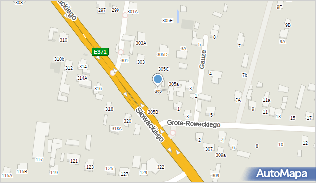 Radom, Słowackiego Juliusza, 305, mapa Radomia