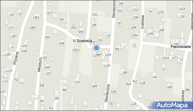 Radziechowy, Słoneczna, 1105, mapa Radziechowy