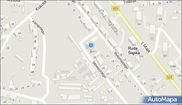 Ruda Śląska, Słowackiego Juliusza, 20, mapa Rudy Śląskiej