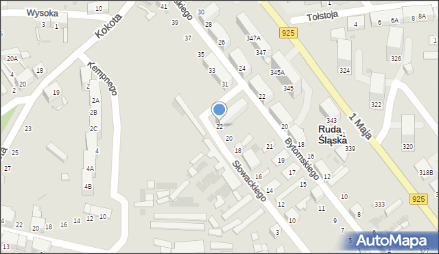 Ruda Śląska, Słowackiego Juliusza, 22, mapa Rudy Śląskiej