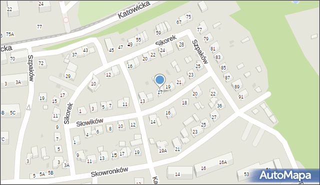 Ruda Śląska, Słowików, 17, mapa Rudy Śląskiej