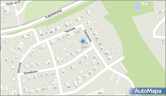 Ruda Śląska, Słowików, 23, mapa Rudy Śląskiej