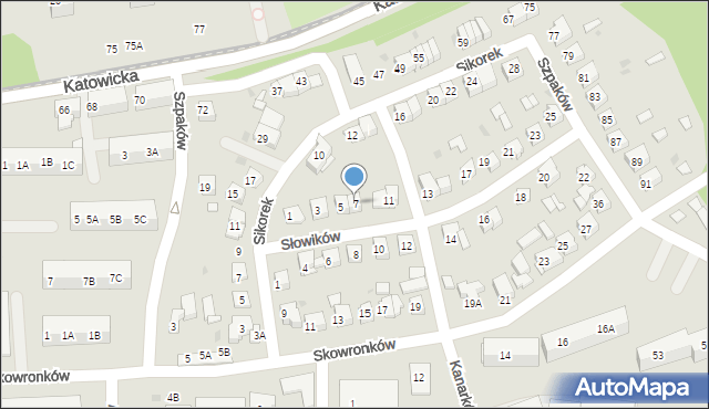 Ruda Śląska, Słowików, 7, mapa Rudy Śląskiej