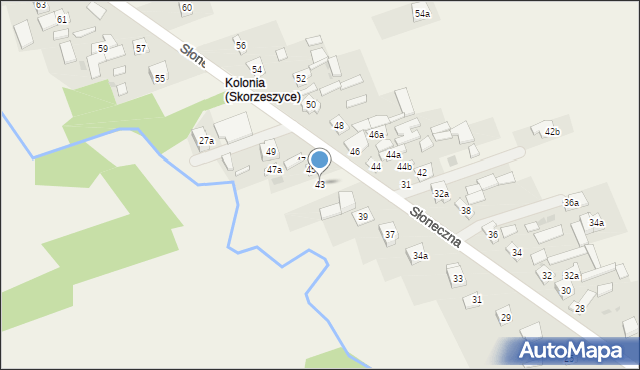 Skorzeszyce, Słoneczna, 43, mapa Skorzeszyce