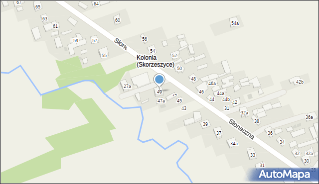 Skorzeszyce, Słoneczna, 49, mapa Skorzeszyce