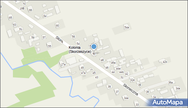 Skorzeszyce, Słoneczna, 50, mapa Skorzeszyce