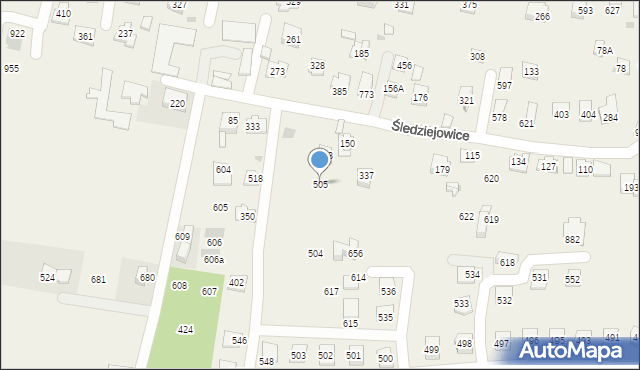 Śledziejowice, Śledziejowice, 505, mapa Śledziejowice