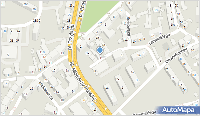 Słubice, Słowackiego Juliusza, 1, mapa Słubice