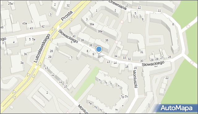 Słupsk, Słowackiego Juliusza, 10, mapa Słupska