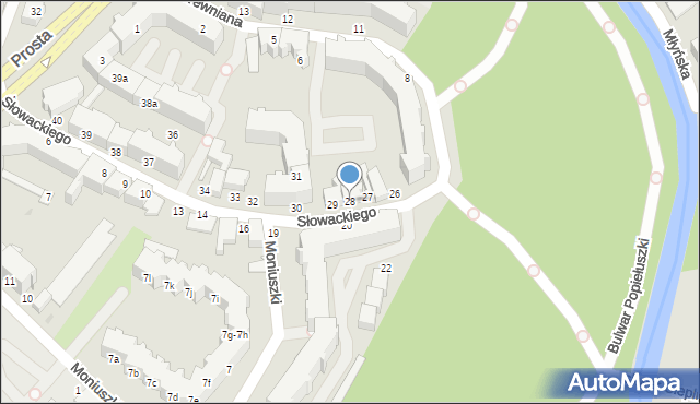 Słupsk, Słowackiego Juliusza, 28, mapa Słupska