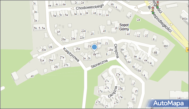 Sopot, Słoneczna, 4a, mapa Sopotu