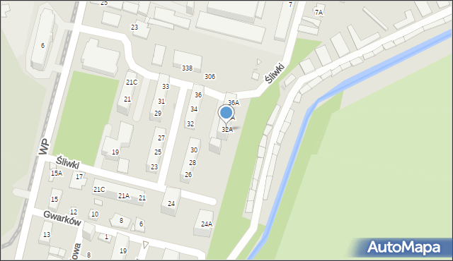 Sosnowiec, Śliwki, 32A, mapa Sosnowca