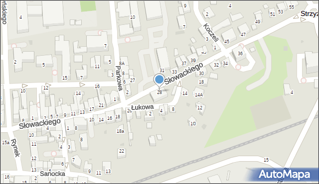 Strzyżów, Słowackiego Juliusza, 28, mapa Strzyżów