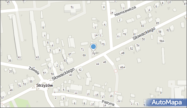 Strzyżów, Słowackiego Juliusza, 73, mapa Strzyżów