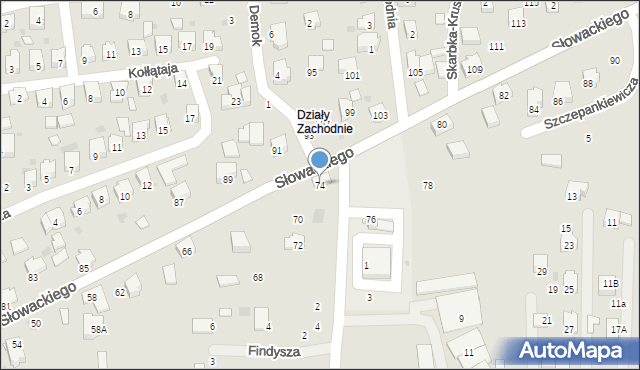 Strzyżów, Słowackiego Juliusza, 74, mapa Strzyżów