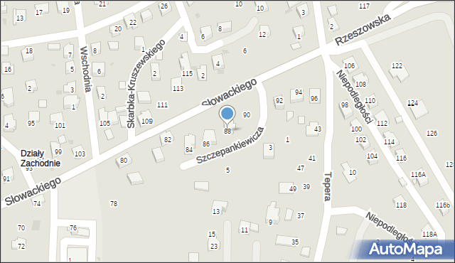 Strzyżów, Słowackiego Juliusza, 88, mapa Strzyżów