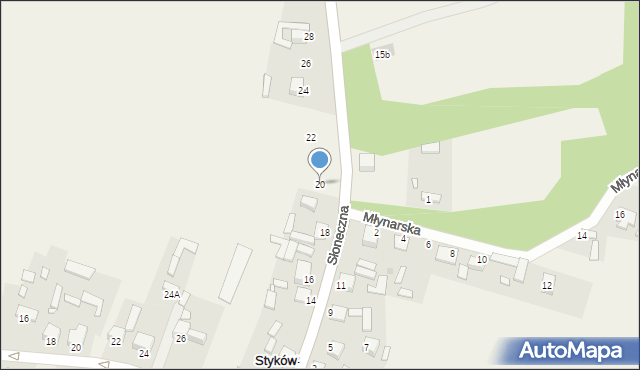 Styków, Słoneczna, 20, mapa Styków