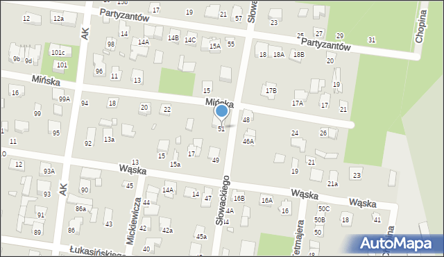 Sulejówek, Słowackiego Juliusza, 51, mapa Sulejówek