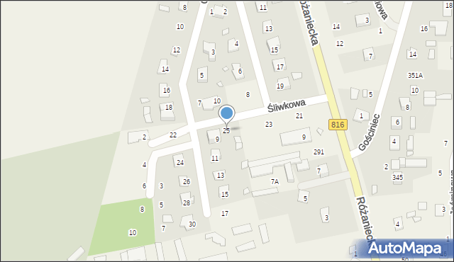 Suszno, Śliwkowa, 25, mapa Suszno