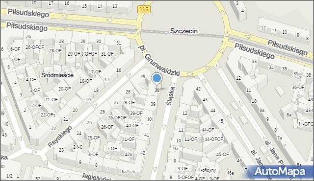 Szczecin, Śląska, 38, mapa Szczecina