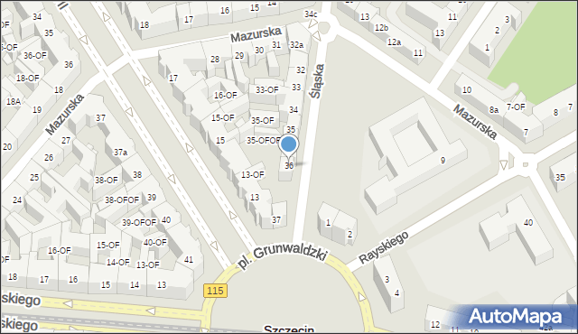 Szczecin, Śląska, 36, mapa Szczecina