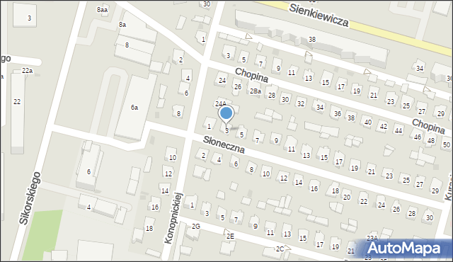 Tarnobrzeg, Słoneczna, 3, mapa Tarnobrzegu