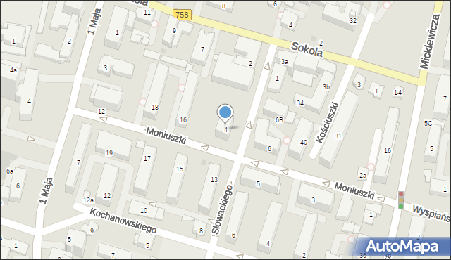 Tarnobrzeg, Słowackiego Juliusza, 4, mapa Tarnobrzegu