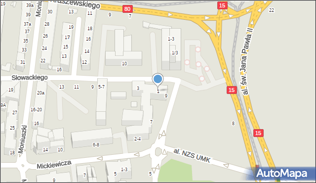 Toruń, Słowackiego Juliusza, 1, mapa Torunia