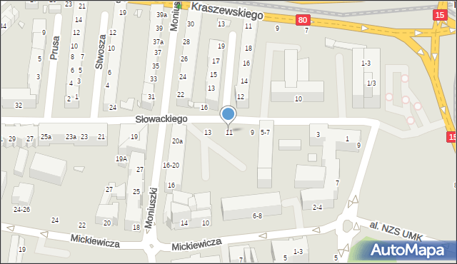 Toruń, Słowackiego Juliusza, 11, mapa Torunia