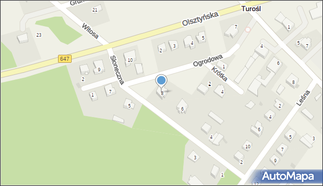 Turośl, Słoneczna, 8, mapa Turośl