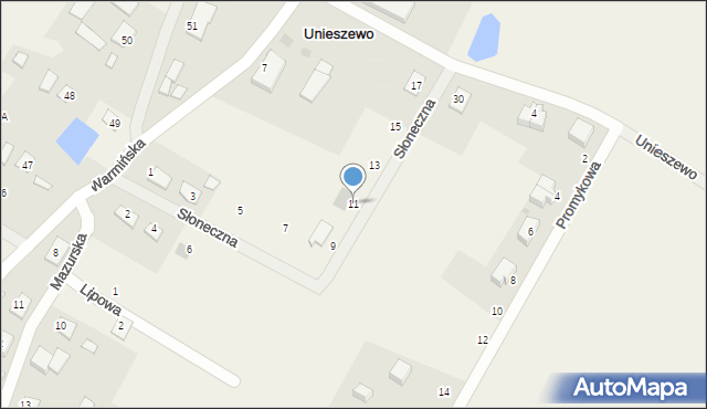 Unieszewo, Słoneczna, 11, mapa Unieszewo