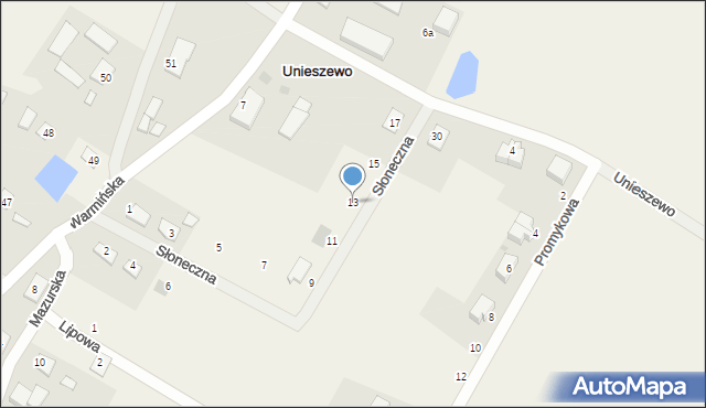 Unieszewo, Słoneczna, 13, mapa Unieszewo