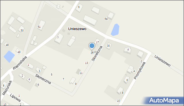 Unieszewo, Słoneczna, 15, mapa Unieszewo